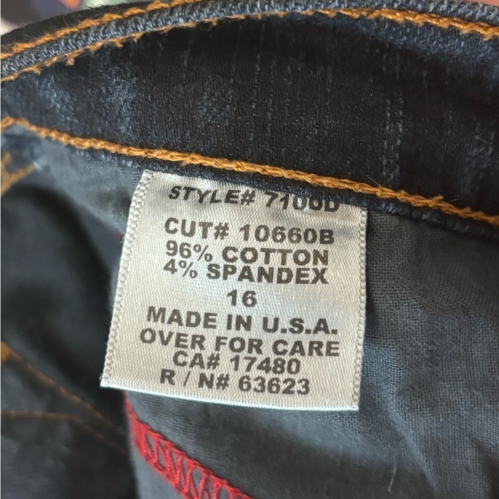 NYDJ Dark Indigo Flared Jeans Burbank Wash Studded Back Pockets Size 16 - Picture 8 of 8